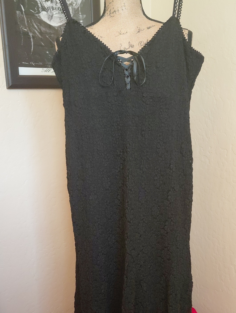 DOLLSKILL Current Mood XXL Black Lace Camisole Slip Dress with Lace-Up Front